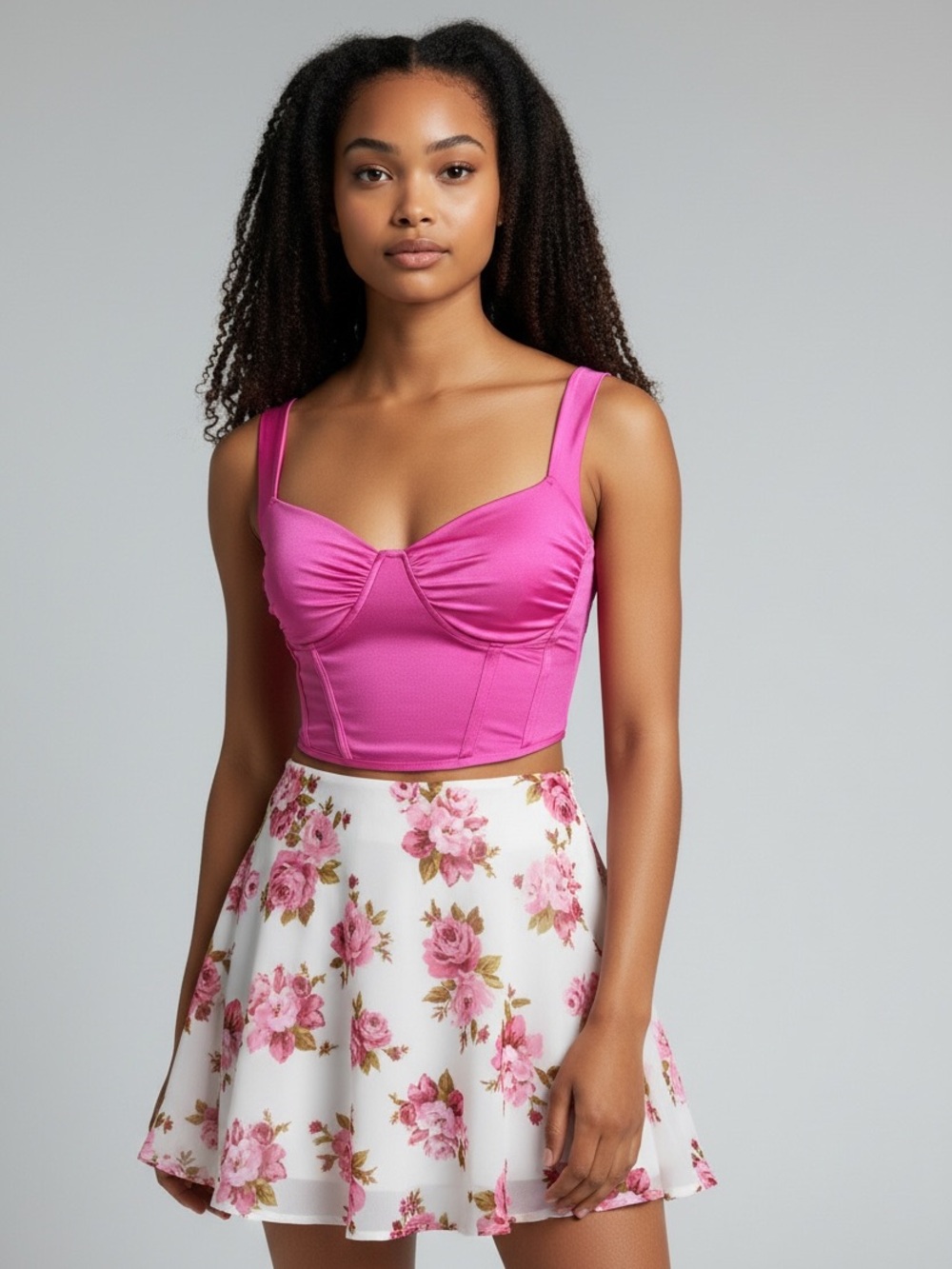 SHEIN Hot Pink Structured Bustier Crop Top